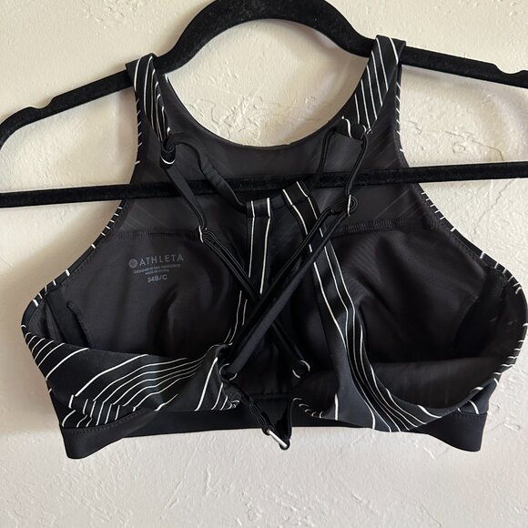 Athleta Chevron High Neck Bikini Top Black White Size 34 B/C - Picture 5 of 7